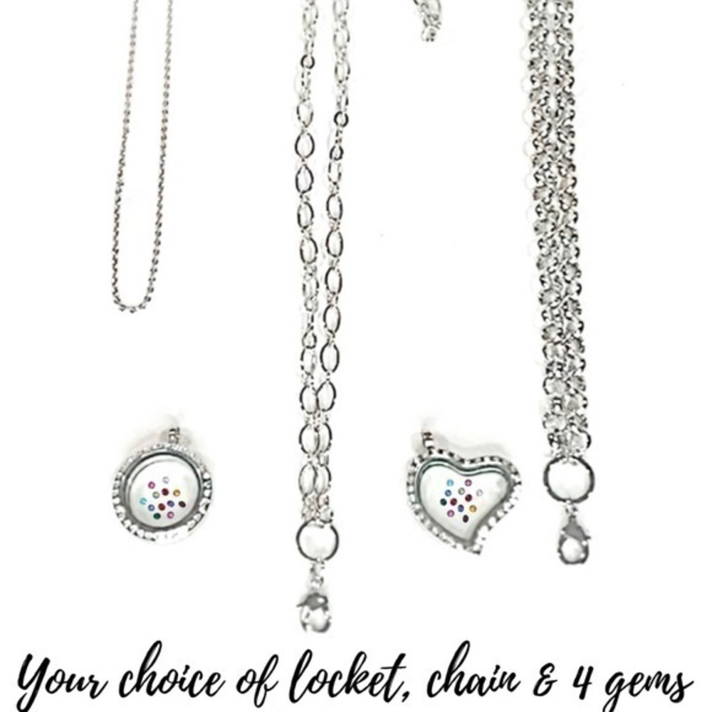 Origami Owl Style Floating Living Locket Choose a Locket, Chain & 4 gems